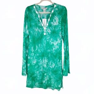 Cruise Wear & Co. Tunic Top size L Embellished Shell Tie Dye Jade Green $49 NWT